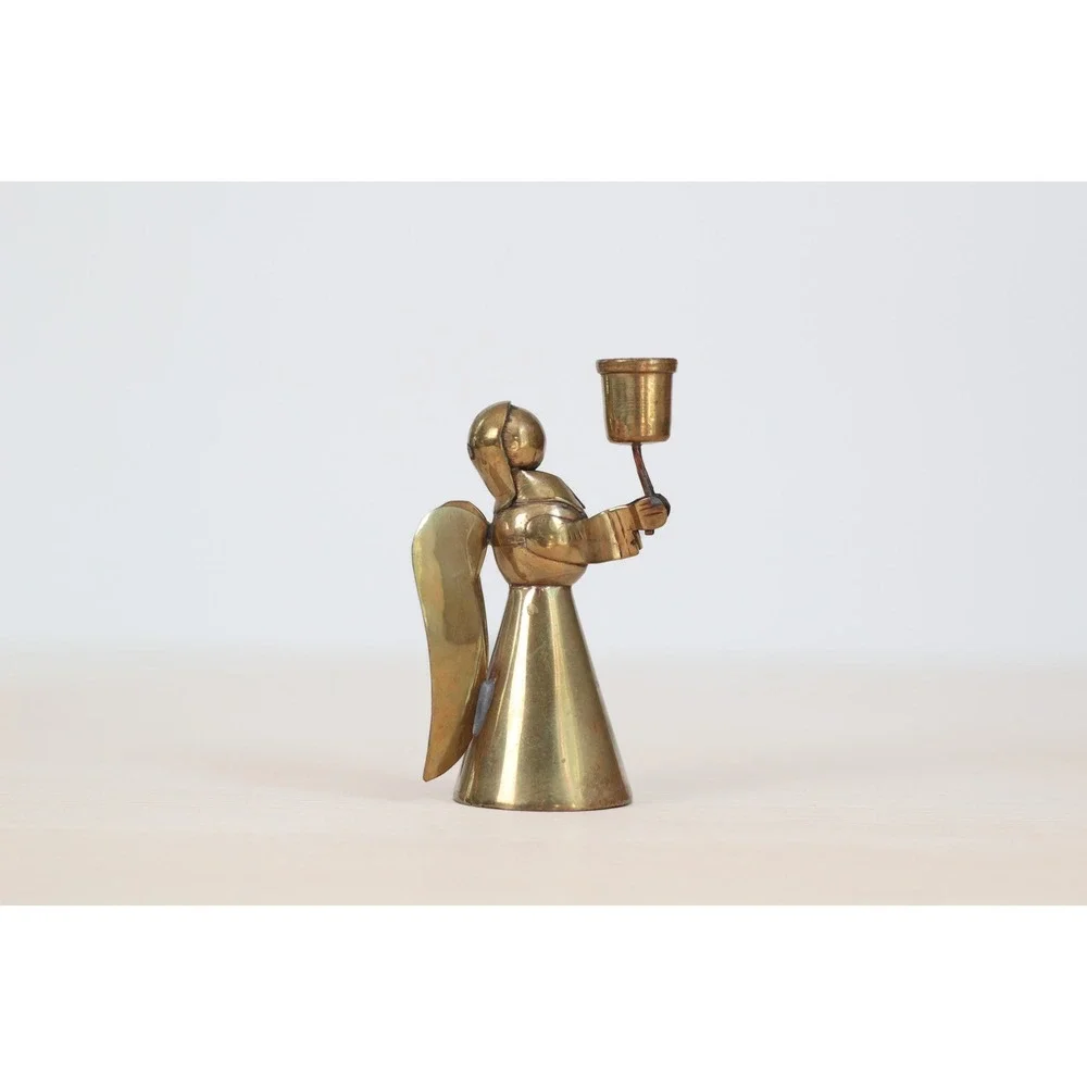 Vintage Brass Angel Candle‎ Holder, Mid-Century Holiday Decor